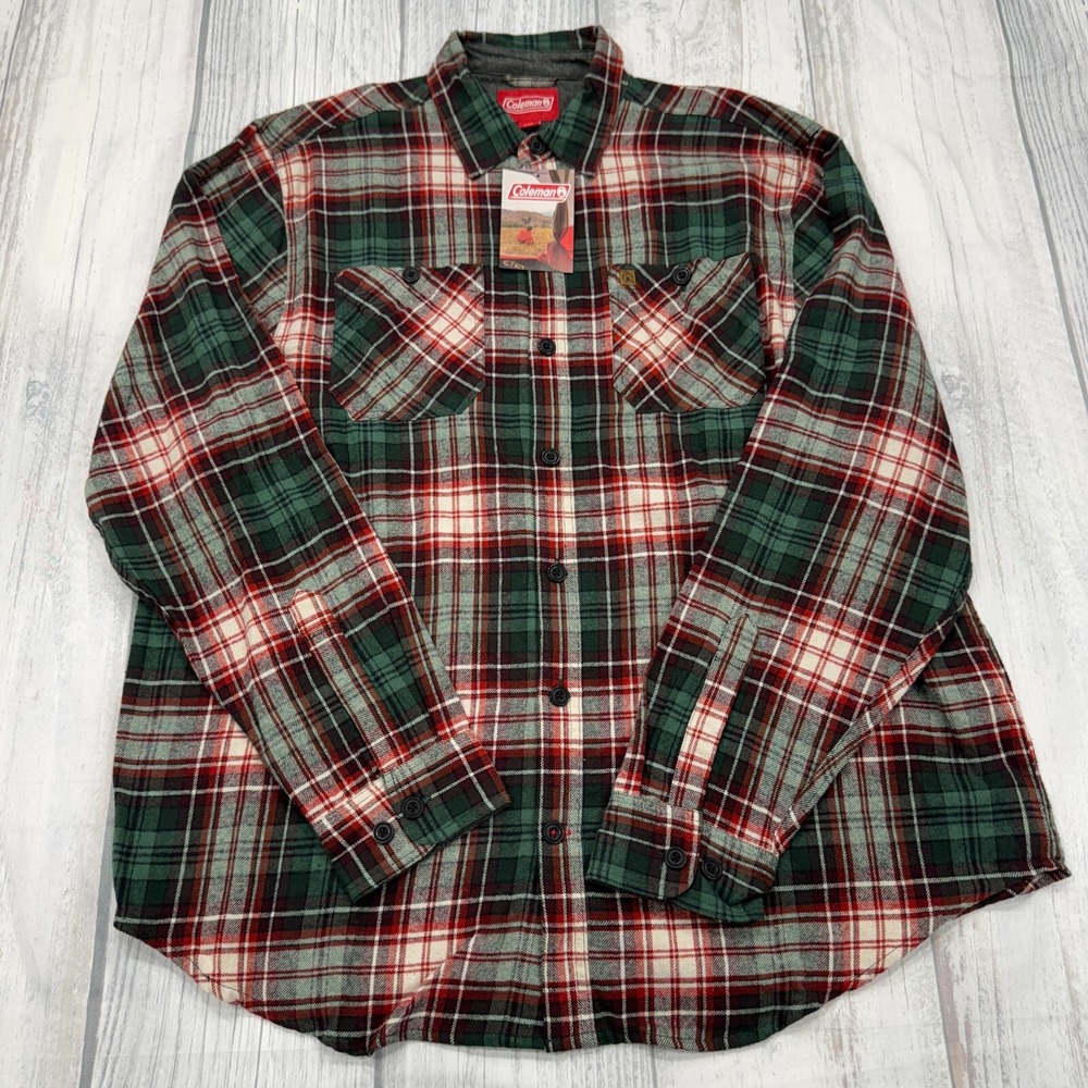 NWT Coleman Plaid‎ Button Shirt 2XL Red Green Outdoors Mens